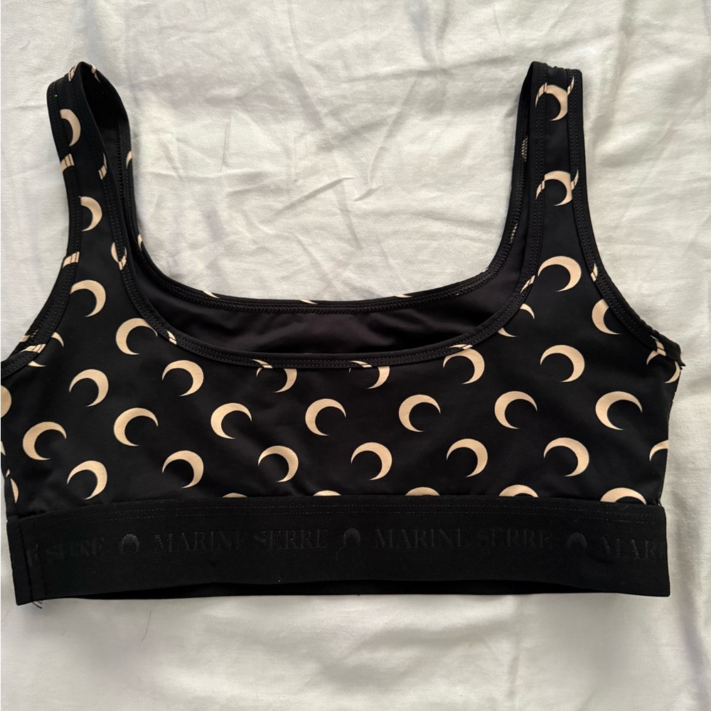 Marine Serre Black and Cream Crescent Sports Bra - Picture 4 of 5